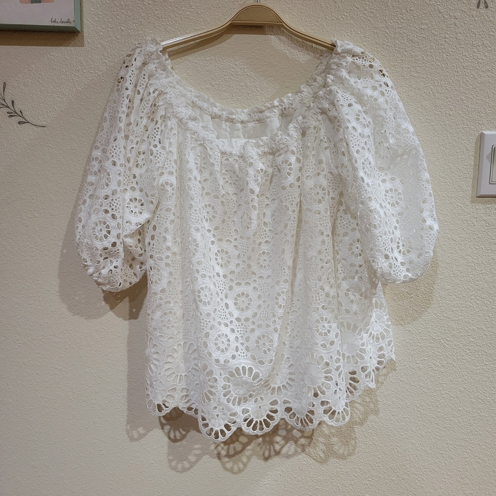 NWT Maeve Anthropologie White Eyelet Lace Blouse Top Size MEDIUM